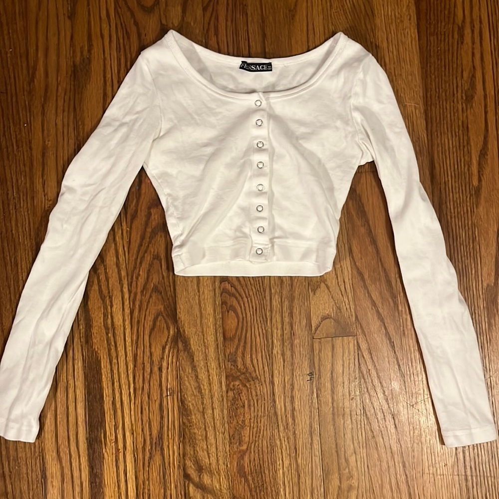 White ribbed button up cropped shirt